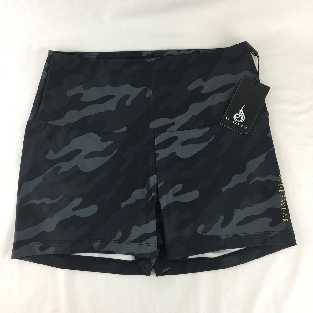Ryderwear Scrunch Bum Shorts Womens Medium Black Camo High Waisted Athletic NWT